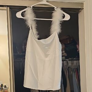 White Feather Trim Cami Top